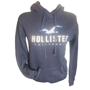 Hollister Navy Blue Pullover Logo Front Hoodie XS